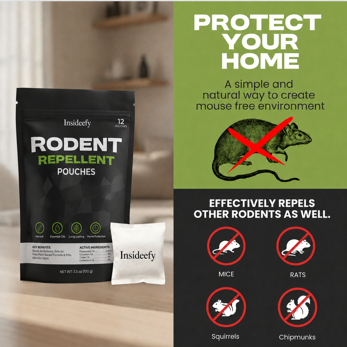 Natural Rodent Repellent Pouches